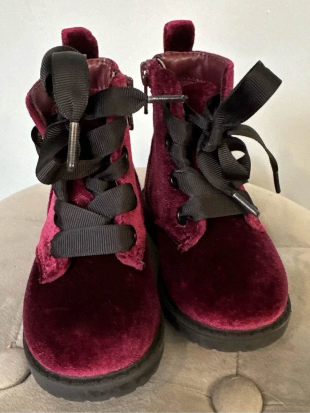Cat and Jack Velvet Burgundy Lace-Up Ankle Boots Toddler Size 5